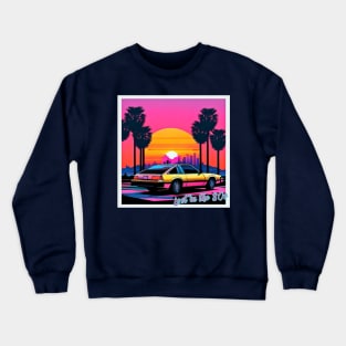 80s car on the road to Los Angeles Crewneck Sweatshirt